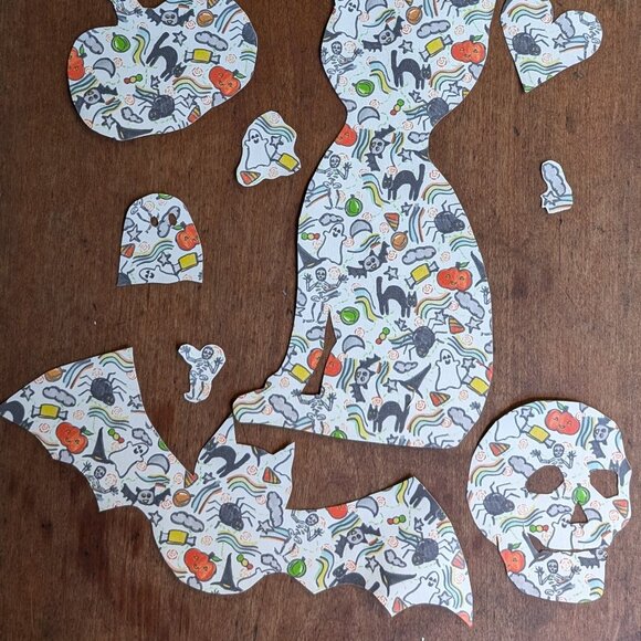 Hand Cut Halloween Skeleton Jack-o-lanterns Doodles Themed Peel and Stick Decals - Picture 3 of 4